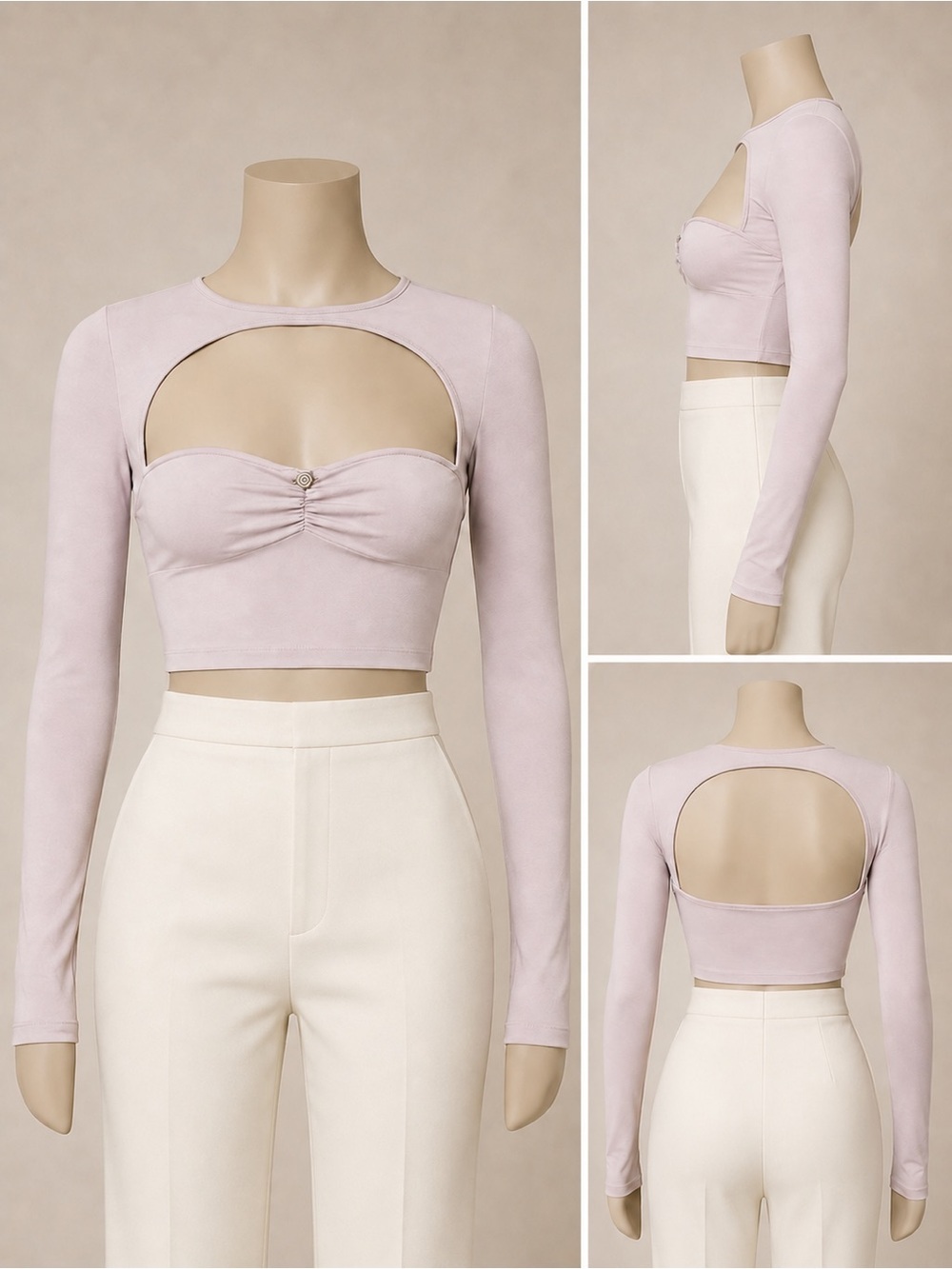 Princess Polly Pink Cutout Ruched Long Sleeve Crop Top Women’s US 4 Y2K